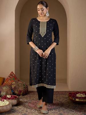 Women Ethnic Motifs Embroidered Regular Sequinned Kurta with Trousers & With Dupatta 5