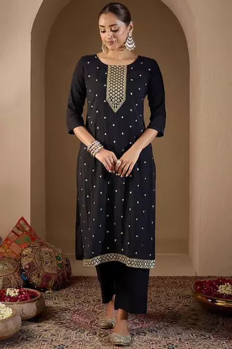 Women Ethnic Motifs Embroidered Regular Sequinned Kurta with Trousers & With Dupatta