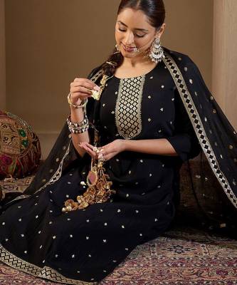 Women Ethnic Motifs Embroidered Regular Sequinned Kurta with Trousers & With Dupatta 6