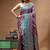 lavender silk blend saree with designer silver zari crystal floral weaving & turquoise designer border
