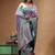 lavender silk blend saree with designer silver zari crystal floral weaving & turquoise designer border