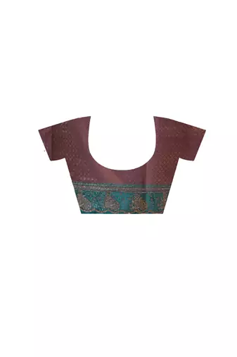 lavender silk blend saree with designer silver zari crystal floral weaving & turquoise designer border