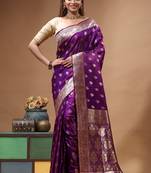 Royal purple katan silk saree with gold zari buta, banarasi border & woven pallu