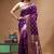 Royal purple katan silk saree with gold zari buta, banarasi border & woven pallu