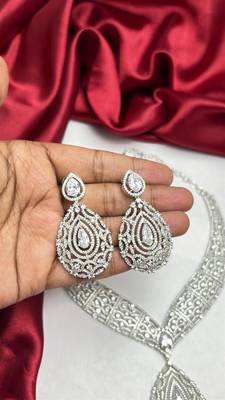 Cubic Zirconia Bridal Necklace Set, Silver Tone Teardrop Pendant Earrings, Prom Jewelry 3