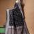 black mashru silk blend saree with silver zari weaving & woven border