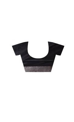 black mashru silk blend saree with silver zari weaving & woven border 4