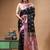 Black katan silk saree with pink & gold banarasi zari border and grand pallu