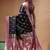 Black katan silk saree with pink & gold banarasi zari border and grand pallu