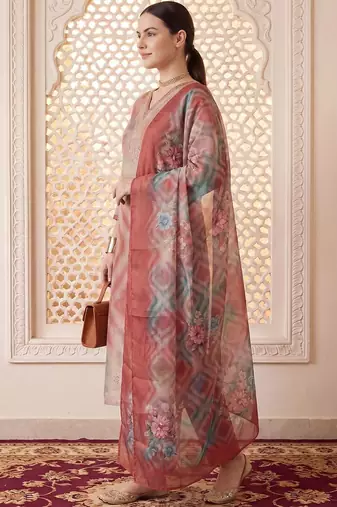 Women Dyed Regular Thread Work Kurta with Trousers & With Dupatta