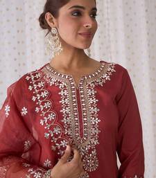 Ethnic Motifs Embroidered Notched Neck Straight Kurta with Trousers & Dupatta