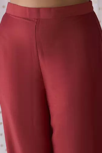 Ethnic Motifs Embroidered Notched Neck Straight Kurta with Trousers & Dupatta