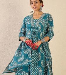 Ethnic Motifs Printed A Line Pleated Pure Cotton Kurta With Trousers & Dupatta