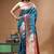 Royal sapphire blue katan silk saree with gold zari floral weaving & banarasi pallu