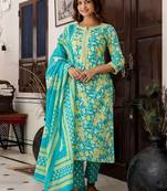 Women Floral Printed Regular Pure Cotton Kurta with Trousers & With Dupatta