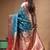Royal sapphire blue katan silk saree with gold zari floral weaving & banarasi pallu