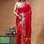 premium ruby red silk blend saree with designer silver zari crystal work & woven pallu