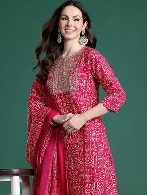 Ethnic Motifs Printed Sequinned Pure Cotton Kurta with Trousers & With Dupatta 1
