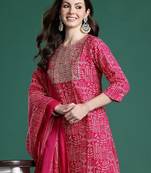 Ethnic Motifs Printed Sequinned Pure Cotton Kurta with Trousers & With Dupatta
