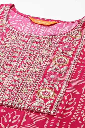 Ethnic Motifs Printed Sequinned Pure Cotton Kurta with Trousers & With Dupatta