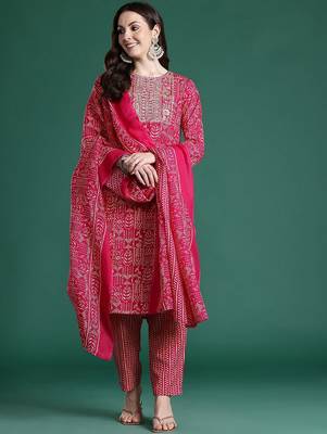 Ethnic Motifs Printed Sequinned Pure Cotton Kurta with Trousers & With Dupatta 5