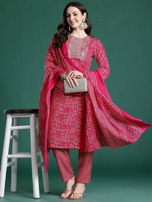 Ethnic Motifs Printed Sequinned Pure Cotton Kurta with Trousers & With Dupatta 8