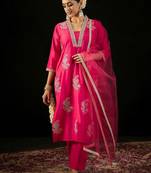 V Neck Ethnic Motifs Embroidered Sequinned Kurta with Trouser & Dupatta