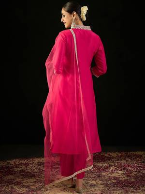 V Neck Ethnic Motifs Embroidered Sequinned Kurta with Trouser & Dupatta 6
