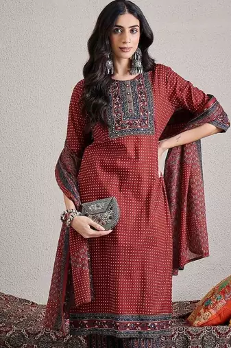 Ethnic Motifs Printed Pure Cotton Kurta with Trouser & With Dupatta
