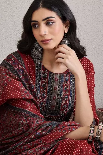 Ethnic Motifs Printed Pure Cotton Kurta with Trouser & With Dupatta