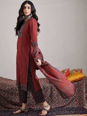 Ethnic Motifs Printed Pure Cotton Kurta with Trouser & With Dupatta 1