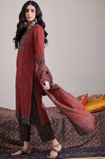 Ethnic Motifs Printed Pure Cotton Kurta with Trouser & With Dupatta