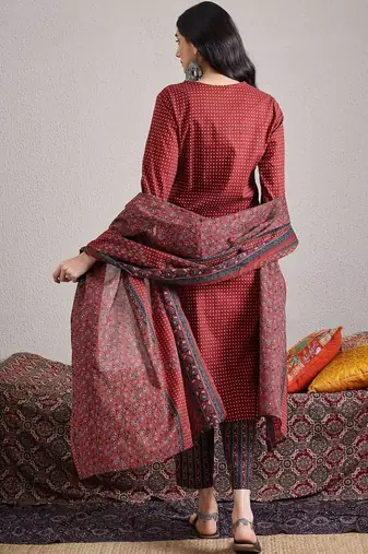 Ethnic Motifs Printed Pure Cotton Kurta with Trouser & With Dupatta