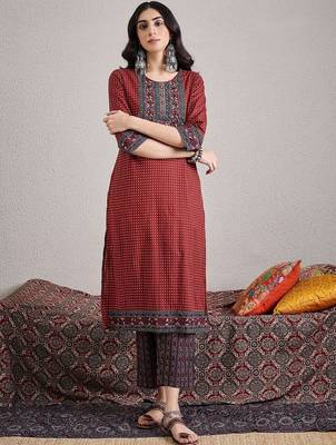 Ethnic Motifs Printed Pure Cotton Kurta with Trouser & With Dupatta 5