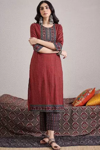 Ethnic Motifs Printed Pure Cotton Kurta with Trouser & With Dupatta