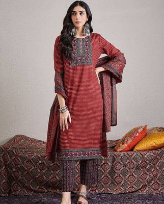 Ethnic Motifs Printed Pure Cotton Kurta with Trouser & With Dupatta 6
