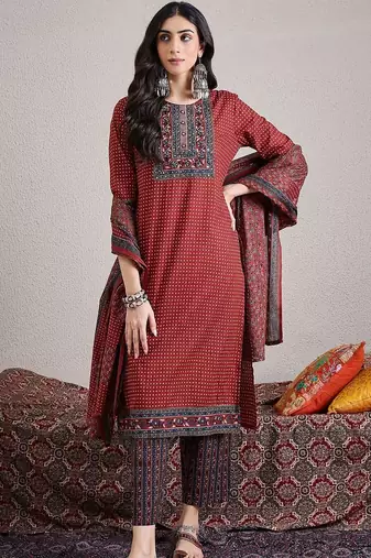 Ethnic Motifs Printed Pure Cotton Kurta with Trouser & With Dupatta