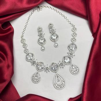 Cubic Zirconia Bridal Necklace Earrings Set, Silver Tone Wedding Jewelry 3