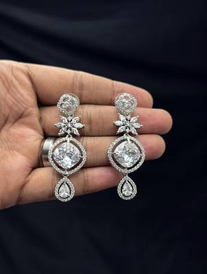 Cubic Zirconia Bridal Necklace Earrings Set, Silver Tone Wedding Jewelry 4