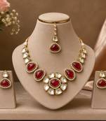 kundan ruby mehendi polish necklace set with earrings and maang tikka for bridal wedding jewelry