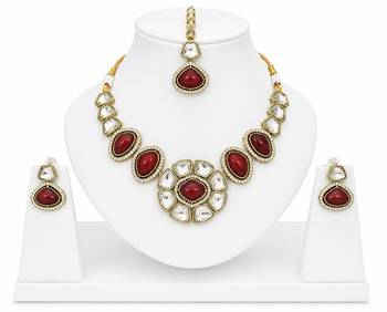 kundan ruby mehendi polish necklace set with earrings and maang tikka for bridal wedding jewelry 4