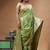 green crepe saree with desighner varanasi ghat theme zari border