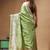 green crepe saree with desighner varanasi ghat theme zari border