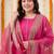 Plus Size Pink Embroidered Straight Kurta Trousers With Dupatta Set