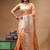coral crepe saree with desighner varanasi ghat theme zari border