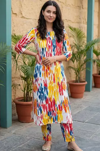 Women Printed Regular Pure Cotton Kurta with Trousers