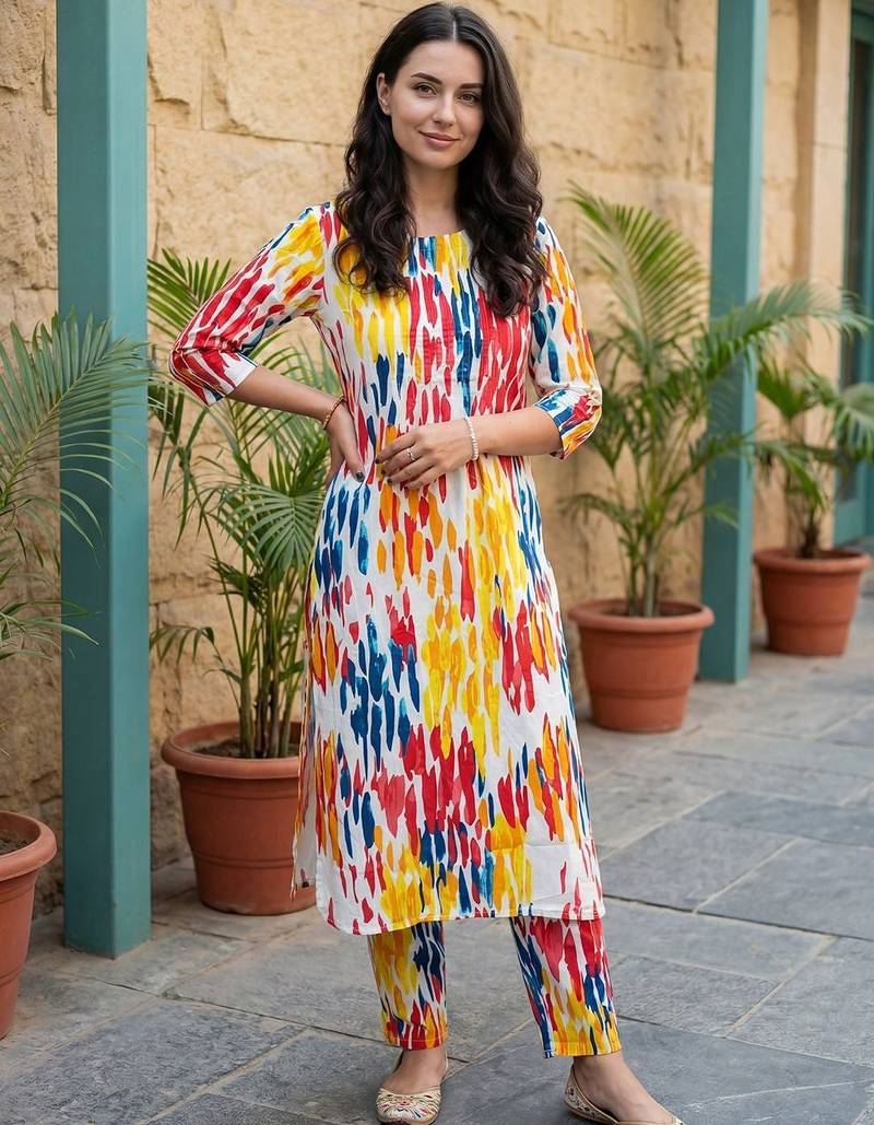 Women Printed Regular Pure Cotton Kurta with Trousers
