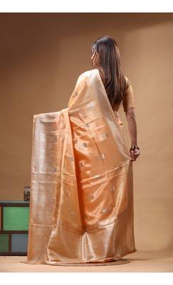 coral crepe saree with desighner varanasi ghat theme zari border 3