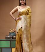 gold crepe saree with desighner varanasi ghat theme zari border