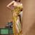 gold crepe saree with desighner varanasi ghat theme zari border